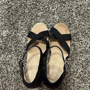 Toms Black Wedge Sandals